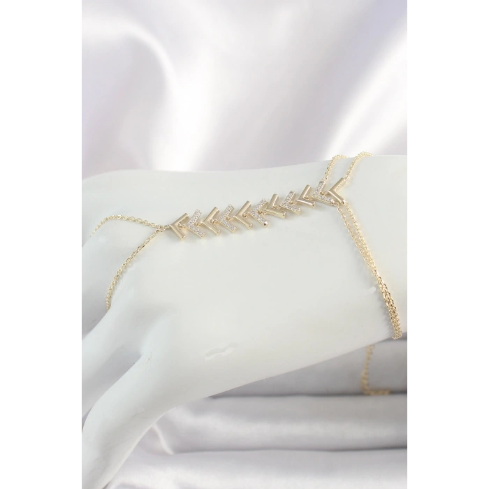 Erb Pirinç Gold Renk Zirkon Taşlı V Model Kadın Şahmeran