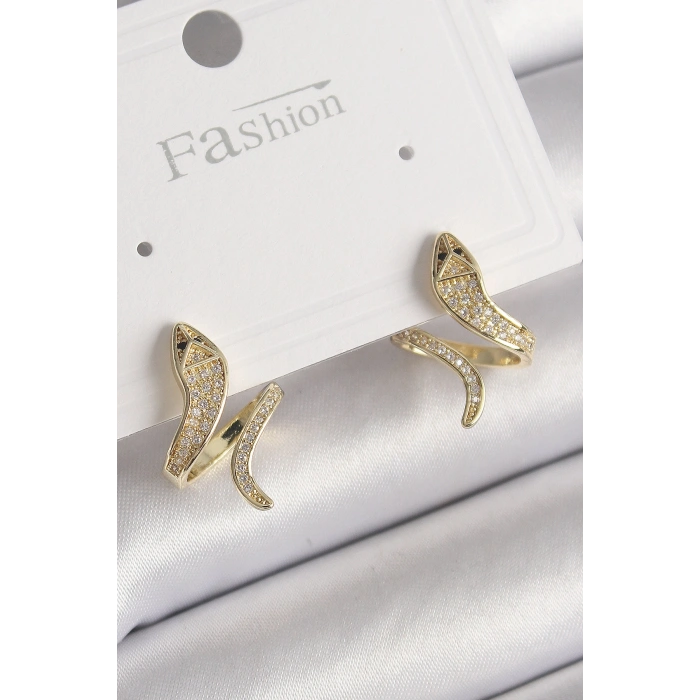 Erb Pirinç Gold Renk Zirkon Taşlı Yılan Model Kadın Küpe