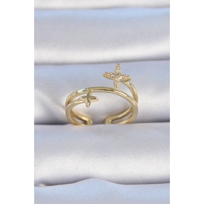 Erb Pirinç Gold Renk Zirkon Taşlı Yıldız Model Kadın Yüzük