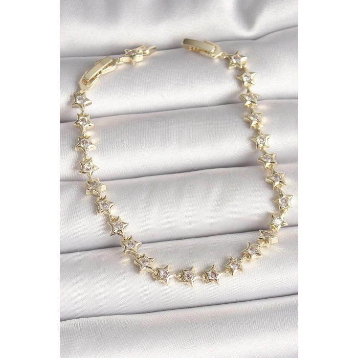 Erb Pirinç Gold Renk Zirkon Taşlı Yıldız Model VIP Seri Kadın Bileklik