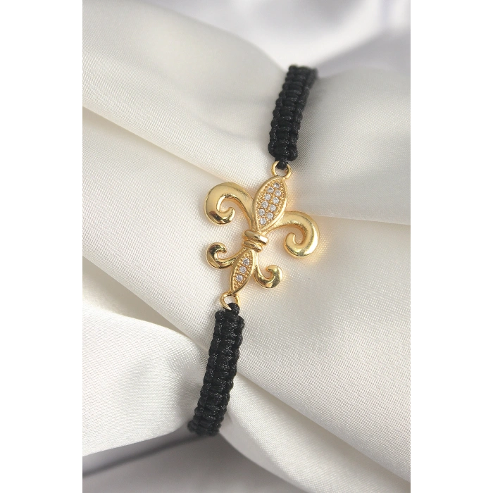 Erb Pirinç Gold Renk Zirkon Taşlı Zambak Figür Asansörlü Makrome Model Kadın Bileklik