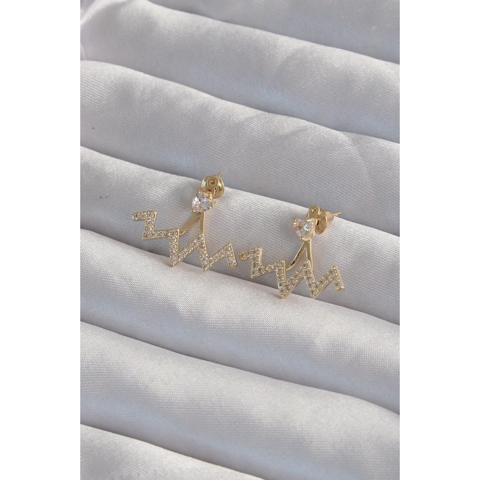 Erb Pirinç Gold Renk Zirkon Taşlı Zikzak Küpe