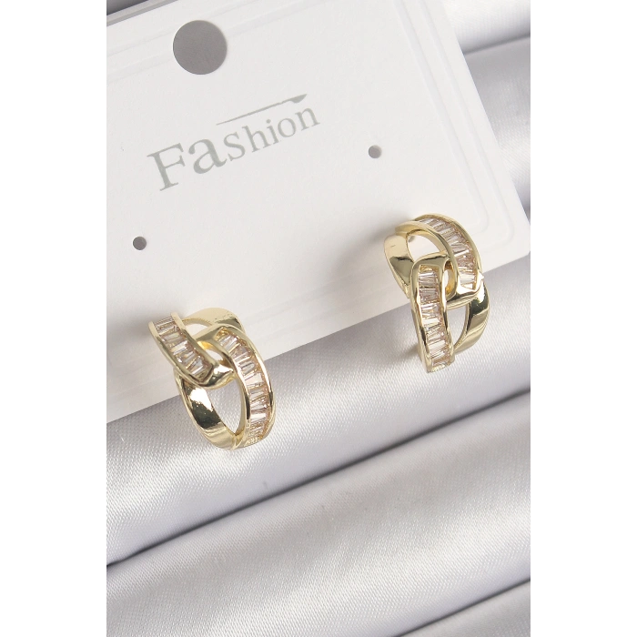 Erb Pirinç Gold Renk Zirkon Taşlı Zincir Model Kadın Küpe