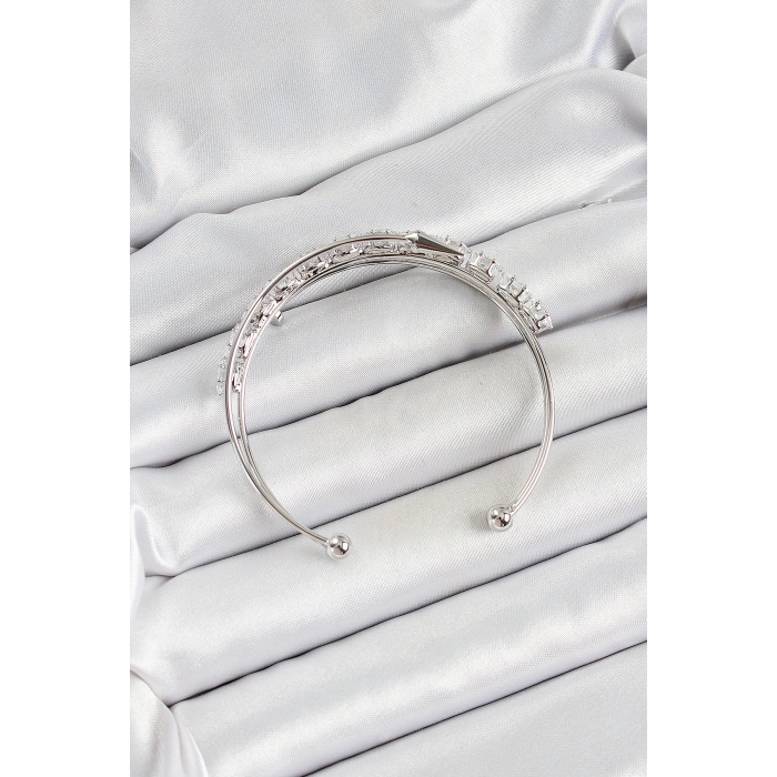 Erb Pirinç Gümüş Renk Arpa Zirkon Taşlı Kadın Bileklik