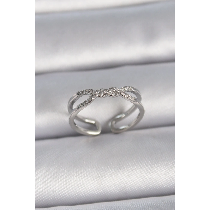 Erb Pirinç Gümüş Renk Ayarlanabilir Zirkon Taşlı Sarmal Model Kadın Yüzük