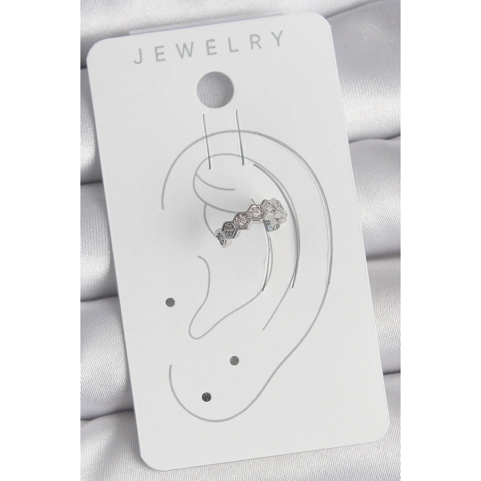 Erb Pirinç Gümüş Renk Bal Peteği Model Zirkon Taşlı Kadın Kıkırdak Küpe