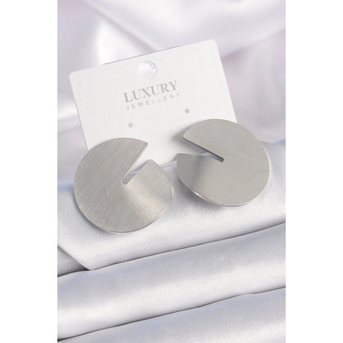 Erb Pirinç Gümüş Renk Daire Plaka Model Kadın Küpe