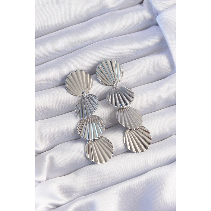 Erb Pirinç Gümüş Renk Deniz Kabuğu Model Sallantılı Küpe