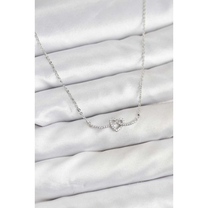 Erb Pirinç Gümüş Renk Düğüm Kalp Model Kadın Kolye