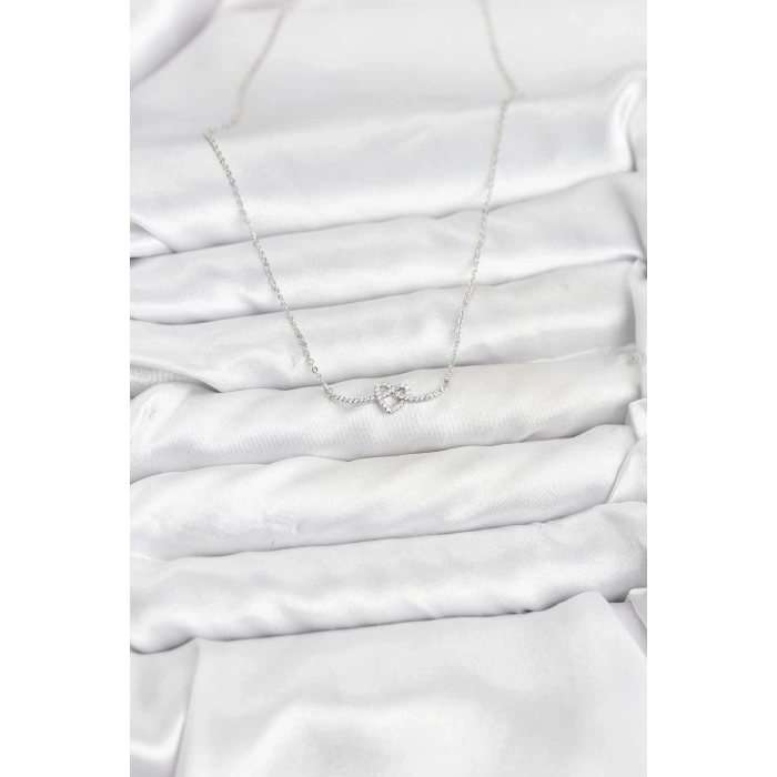 Erb Pirinç Gümüş Renk Düğüm Kalp Model Kadın Kolye