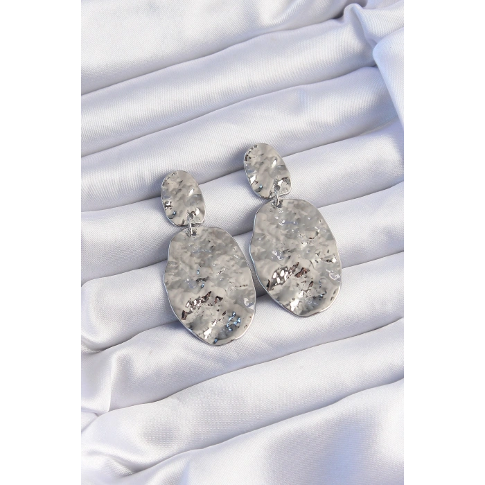 Erb Pirinç Gümüş Renk Ezme Plaka Küpe