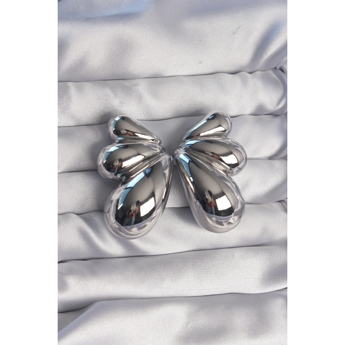 Erb Pirinç Gümüş Renk İri Bombeli Kelebek Küpe