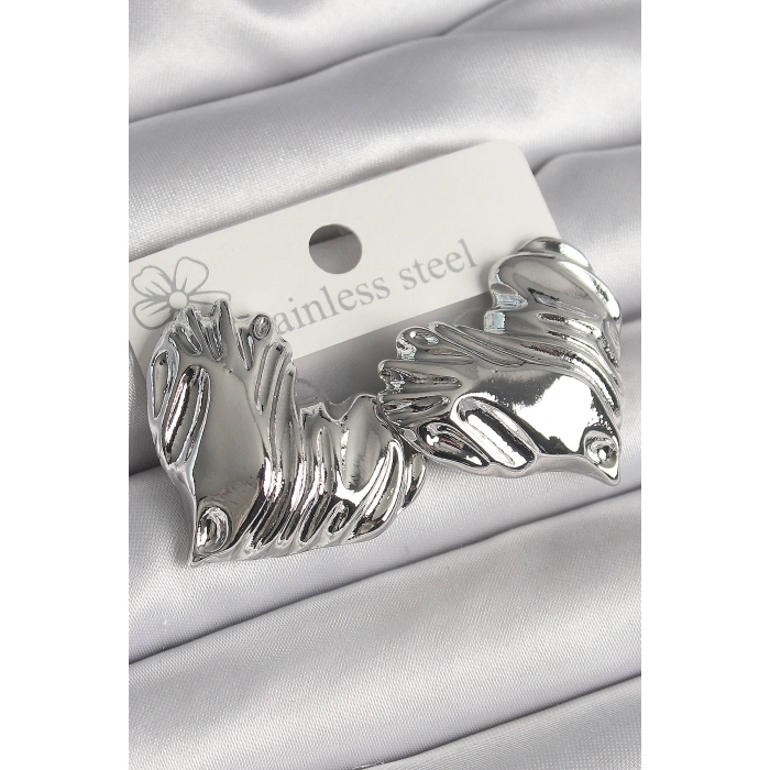 Erb Pirinç Gümüş Renk İşlemeli Kalp Model Kadın Küpe