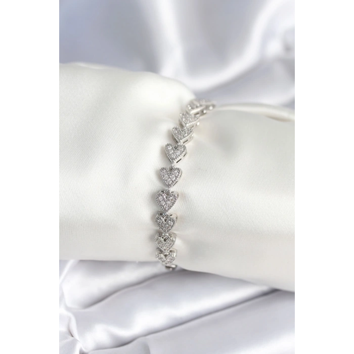 Erb Pirinç Gümüş Renk Kalp Model Kadın Bileklik