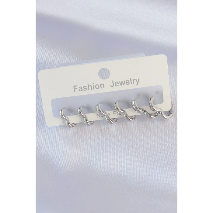 Erb Pirinç Gümüş Renk Kalp Model Küpe Seti