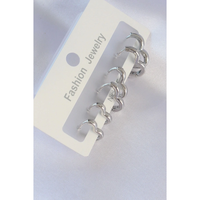 Erb Pirinç Gümüş Renk Kalp Model Küpe Seti