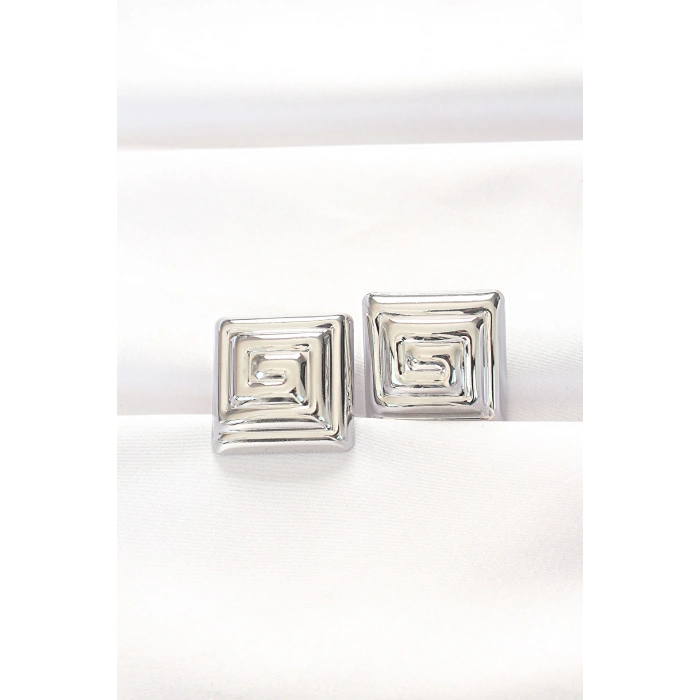 Erb Pirinç Gümüş Renk Kare Form Küpe