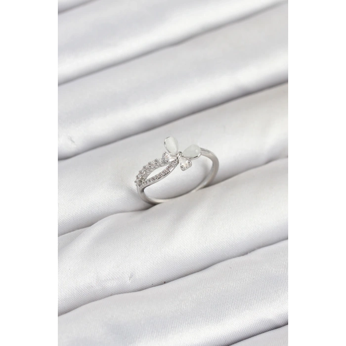 Erb Pirinç Gümüş Renk Kelebek Zirkon Taşlı Kadın Yüzük