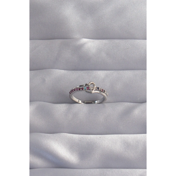 Erb Pirinç Gümüş Renk Renkli Zirkon Taşlı Ayarlamalı Yüzük