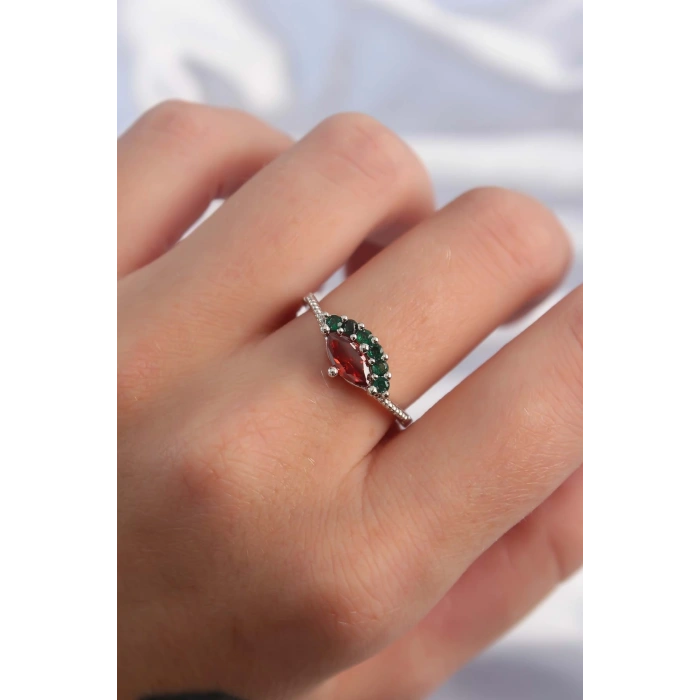 Erb Pirinç Gümüş Renk Renkli Zirkon Taşlı Ayarlanabilir Karpuz Model Yüzük