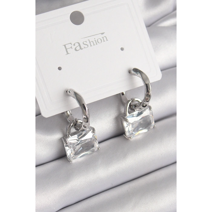 Erb Pirinç Gümüş Renk Sallantı Zirkon Taşlı Çanta Model Kadın Küpe