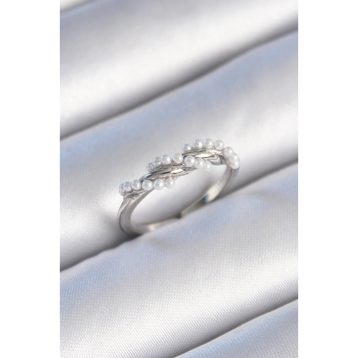 Erb Pirinç Gümüş Renk Sarmal İnci Model Kadın Yüzük