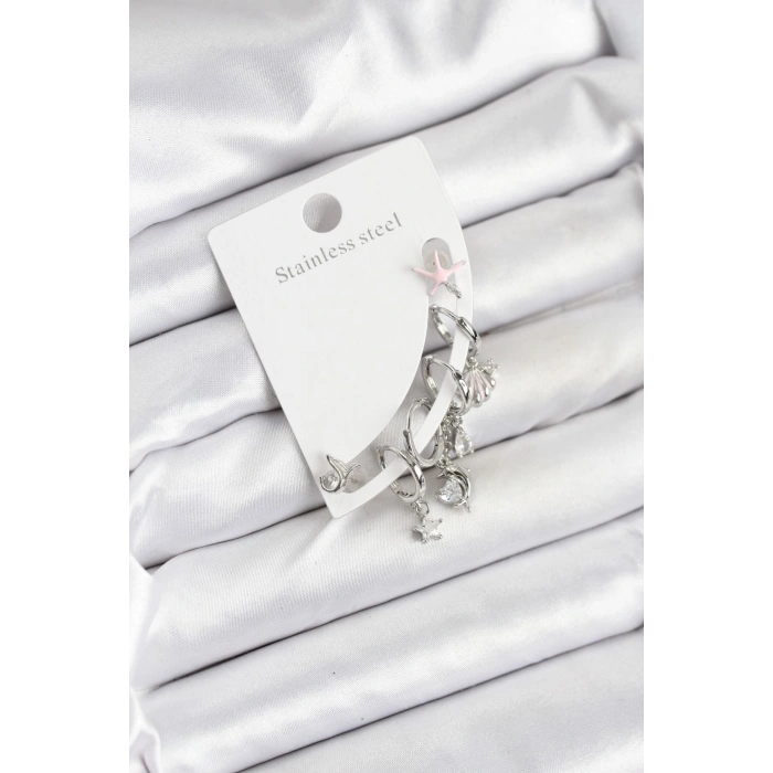 Erb Pirinç Gümüş Renk Set Küpe