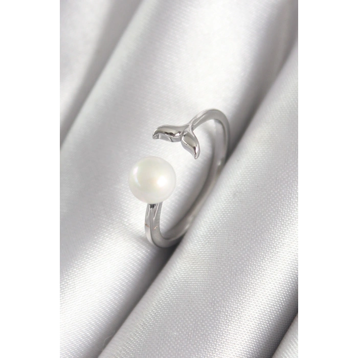 Erb Pirinç Gümüş Renk Top İnci Figür Balık Kuyruğu Model Kadın Yüzük