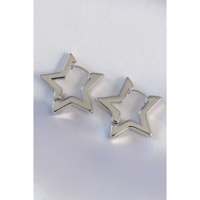 Erb Pirinç Gümüş Renk Yıldız Küpe