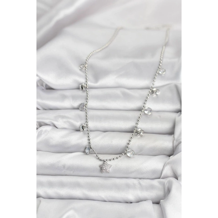 Erb Pirinç Gümüş Renk Yıldız Model Kadın Kolye