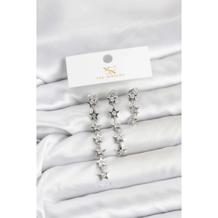 Erb Pirinç Gümüş Renk Yıldız Model YSX Trio Küpe Seti