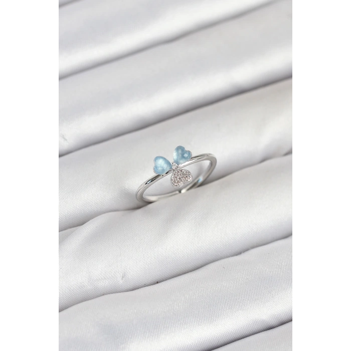 Erb Pirinç Gümüş Renk Yonca Model Kadın Yüzük