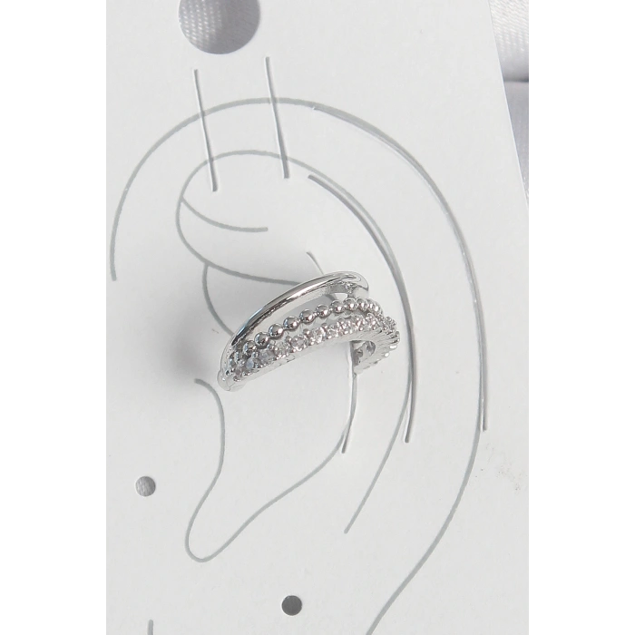 Erb Pirinç Gümüş Renk Zirkon Taşlı 3'Lü Sıralı Kadın Kıkırdak Küpe