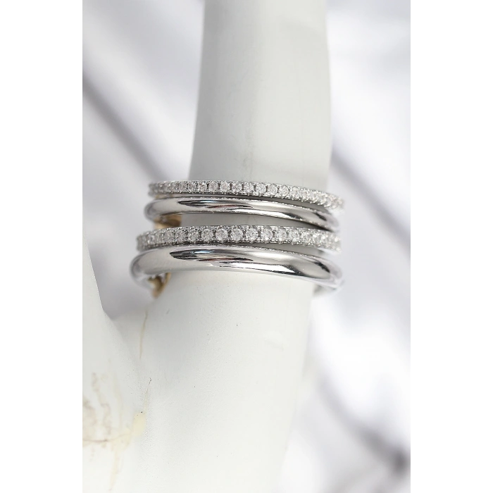 Erb Pirinç Gümüş Renk Zirkon Taşlı 4'Lü Kadın Yüzük