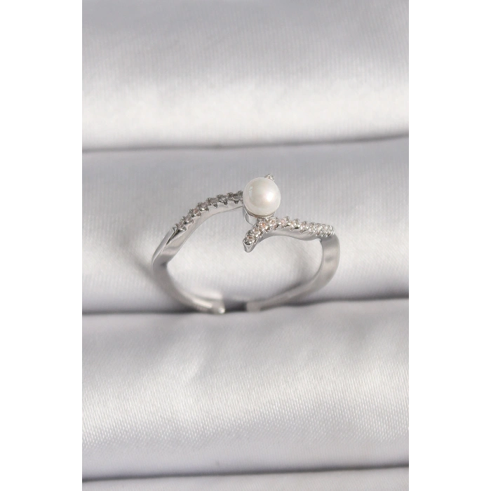 Erb Pirinç Gümüş Renk Zirkon Taşlı Ayarlanabilir Yüzük