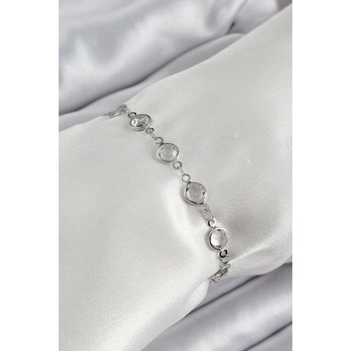 Erb Pirinç Gümüş Renk Zirkon Taşlı Bileklik