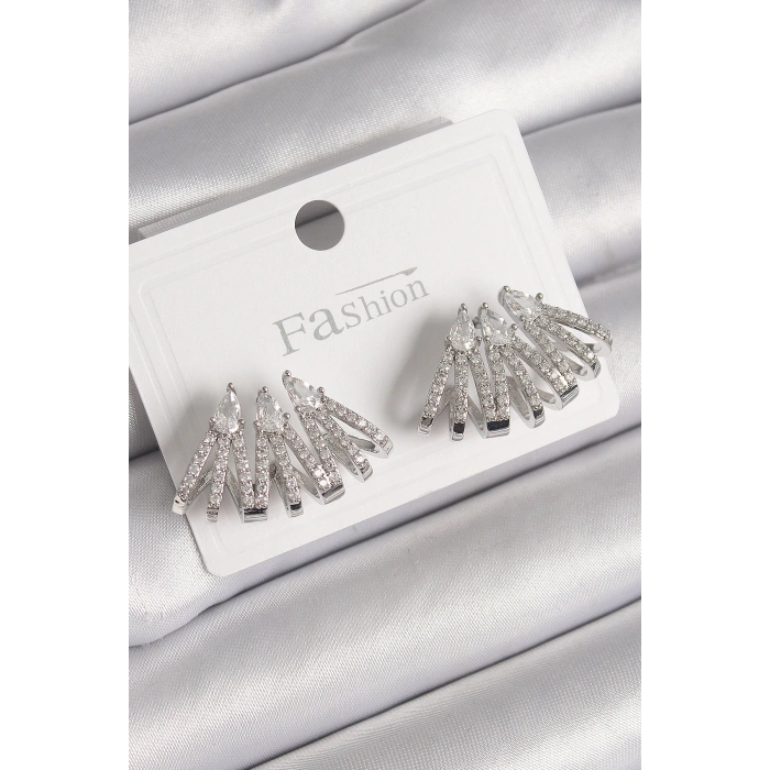 Erb Pirinç Gümüş Renk Zirkon Taşlı Deniz Kabuğu Model Kadın Küpe