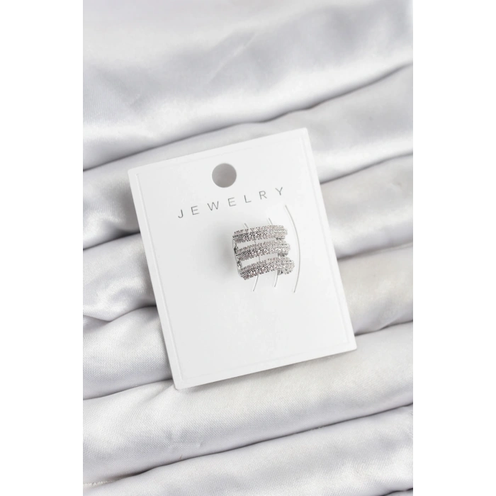 Erb Pirinç Gümüş Renk Zirkon Taşlı Earcuff Kıkırdak Küpe