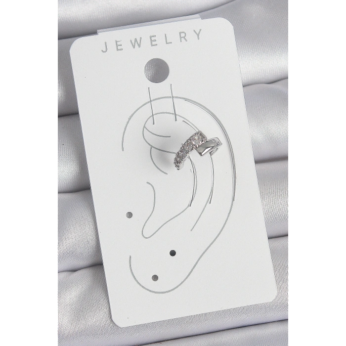 Erb Pirinç Gümüş Renk Zirkon Taşlı Kadın Kıkırdak Küpe