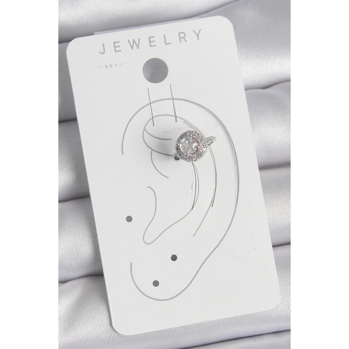 Erb Pirinç Gümüş Renk Zirkon Taşlı Kadın Kıkırdak Model Küpe