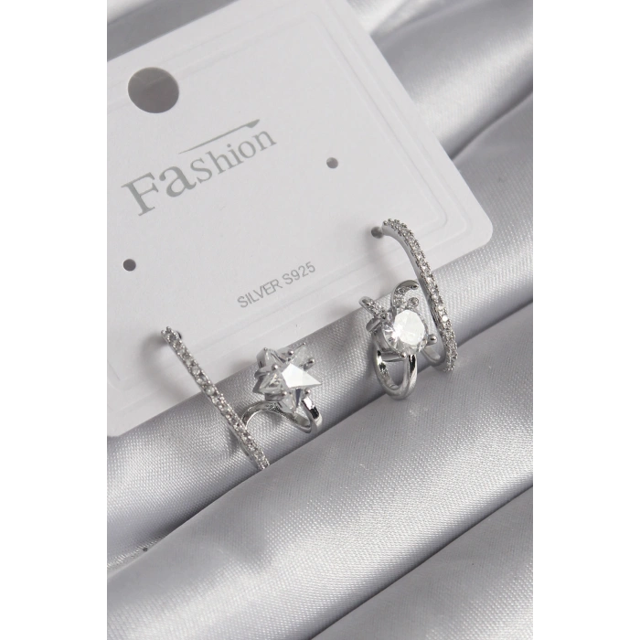 Erb Pirinç Gümüş Renk Zirkon Taşlı Kadın Küpe