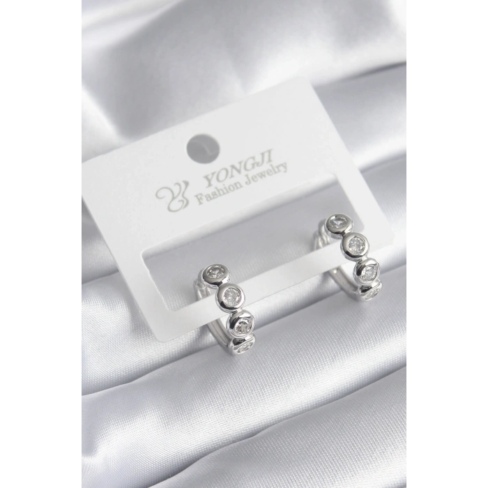 Erb Pirinç Gümüş Renk Zirkon Taşlı Kadın Küpe