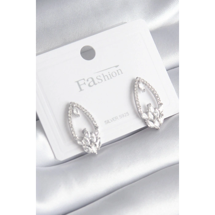 Erb Pirinç Gümüş Renk Zirkon Taşlı Kadın Küpe