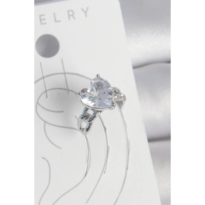 Erb Pirinç Gümüş Renk Zirkon Taşlı Kalp Model Kadın Kıkırdak Küpe