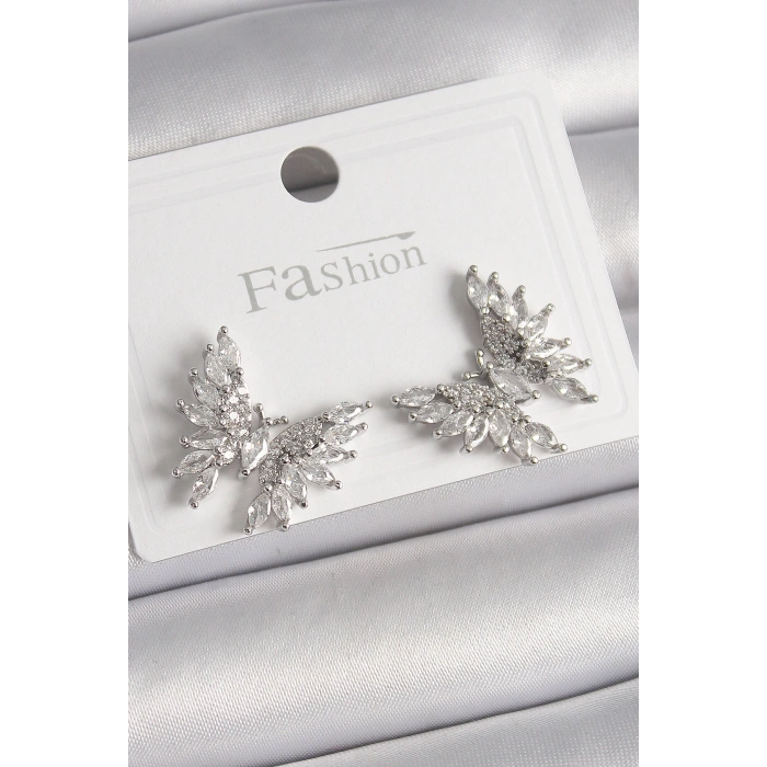 Erb Pirinç Gümüş Renk Zirkon Taşlı Kelebek Model Kadın Küpe