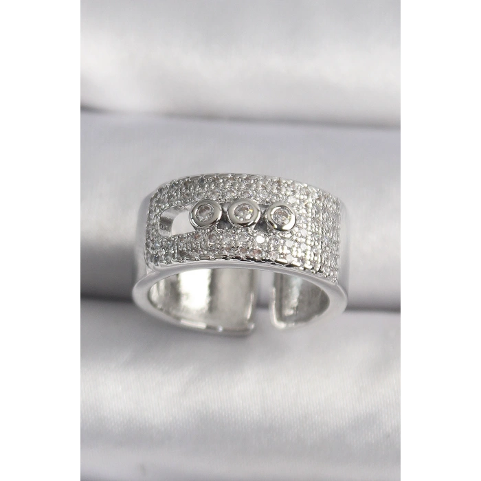 Erb Pirinç Gümüş Renk Zirkon Taşlı Messika Model Kadın Yüzük