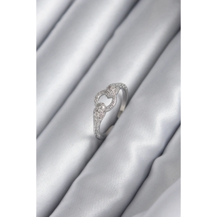 Erb Pirinç Gümüş Renk Zirkon Taşlı Yılan Model Kadın Yüzük