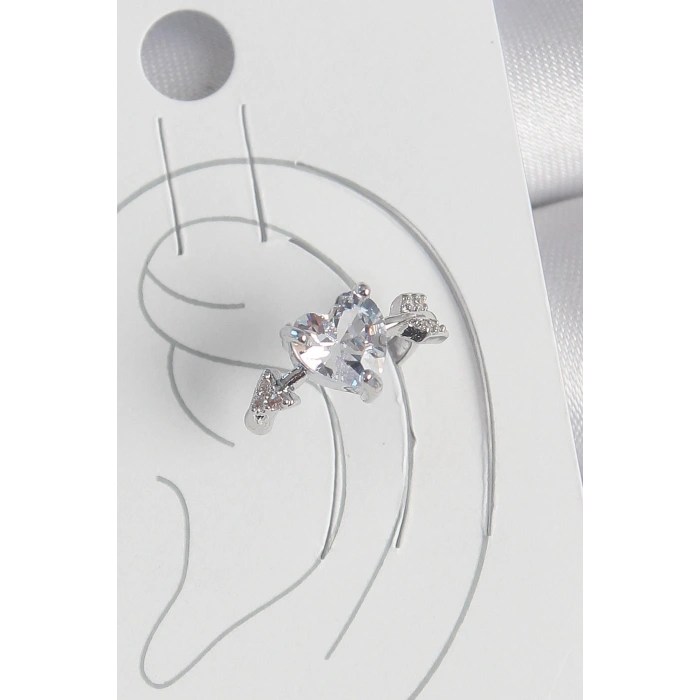 Erb Pirinç Gümüş Renk Zirkon Taşlı Yıldız Model Kadın Kıkırdak Küpe