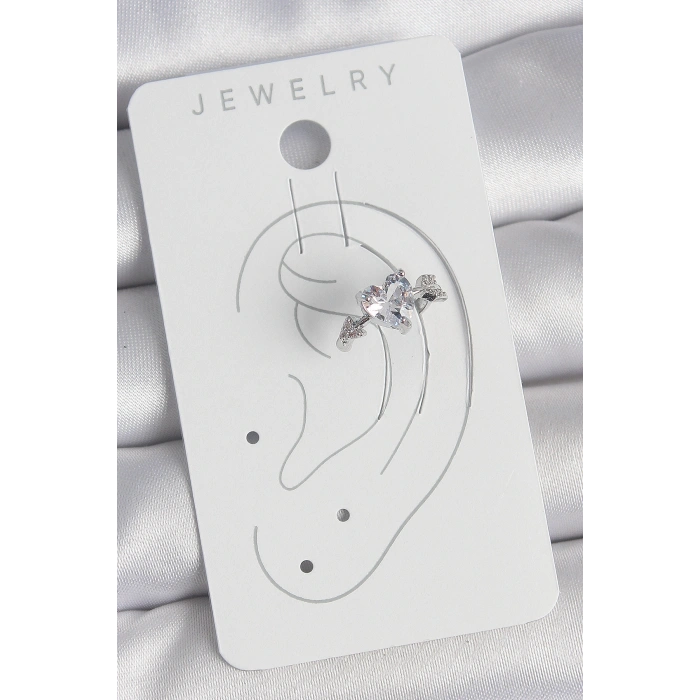 Erb Pirinç Gümüş Renk Zirkon Taşlı Yıldız Model Kadın Kıkırdak Küpe