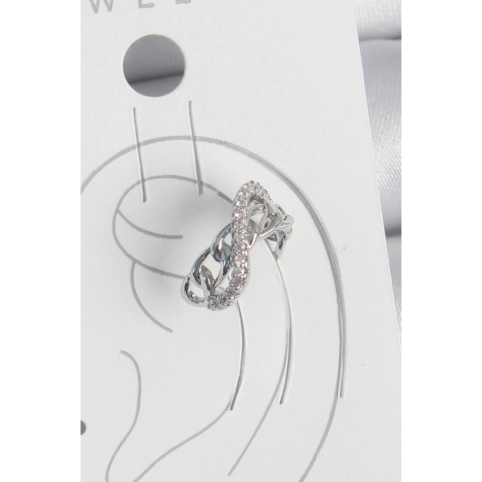 Erb Pirinç Gümüş Renk Zirkon Taşlı Zincir Sonsuzluk Model Kadın Kıkırdak Küpe